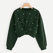 Romwe Twist Detail Beaded Decoration Sweatshirt