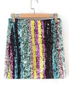 Romwe Block Striped Sequin Skirt