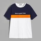 Romwe Guys Slogan Print Color Block T-shirt