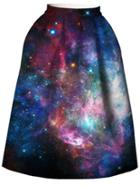 Romwe Black Galaxy Print Box Pleated Skirt