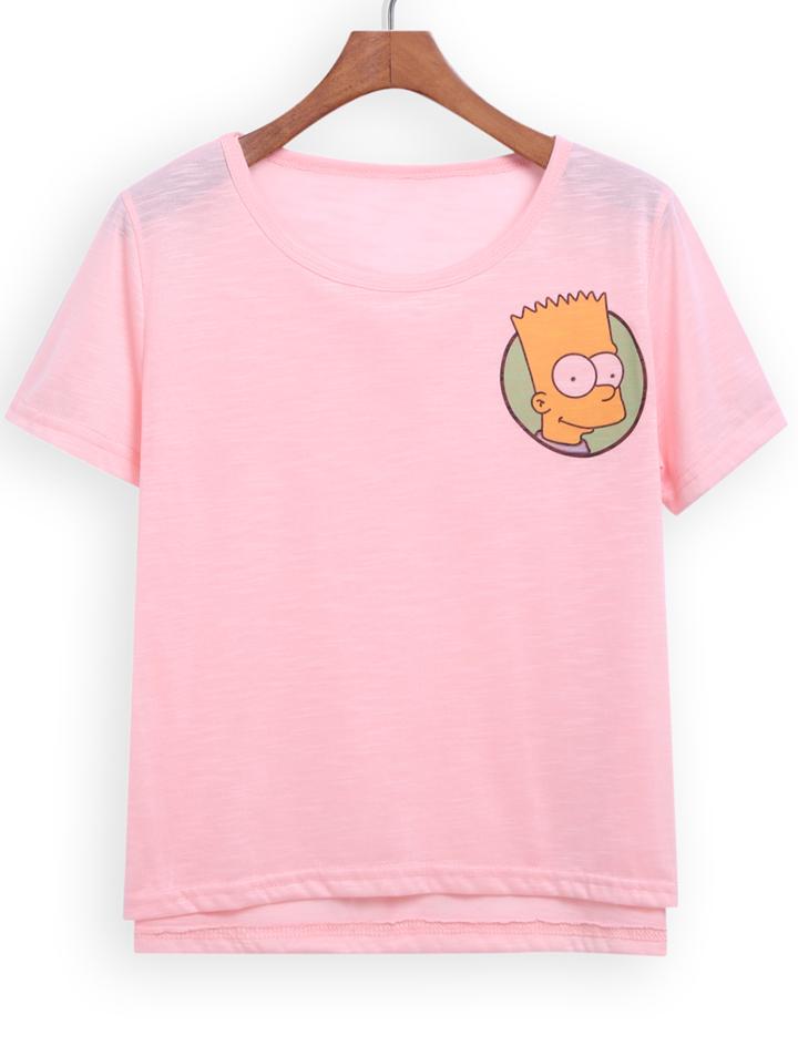 Romwe Dip Hem Simpson Print T-shirt