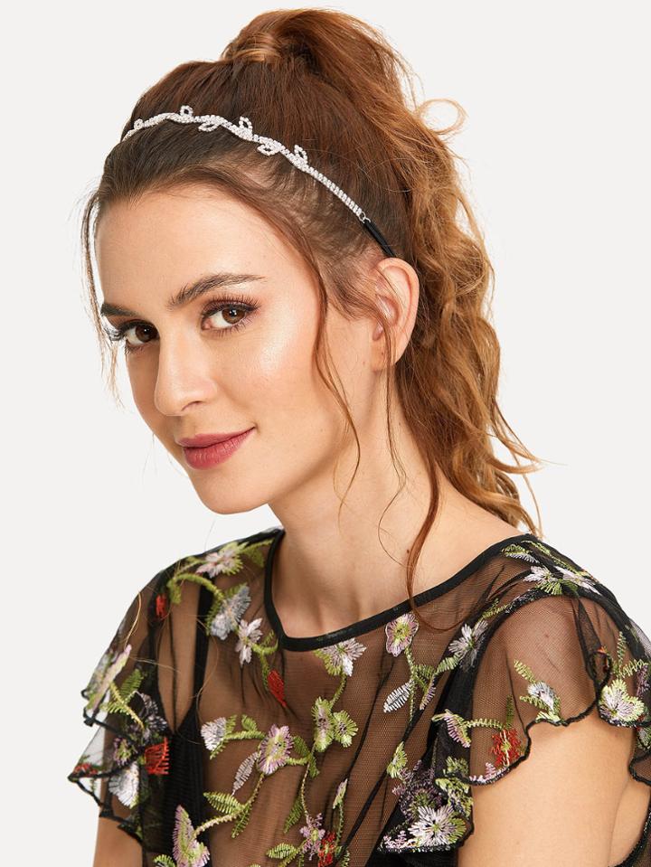 Romwe Rhinestone Detail Leaf Design Headband