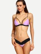 Romwe Contrast Strappy Bikini Set