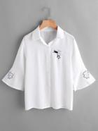 Romwe Embroidered Split Sleeve Shirt