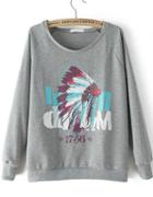 Romwe Indians Print Grey Sweatshirt