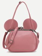 Romwe Pink Pu Metallic Trim Convertible Shoulder Bag With Ear