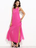 Romwe Hot Pink Caged Strappy Back Split Side Chiffon Dress