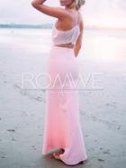 Romwe Pink Spaghetti Strap Cut Out With Lace Maxi Dress