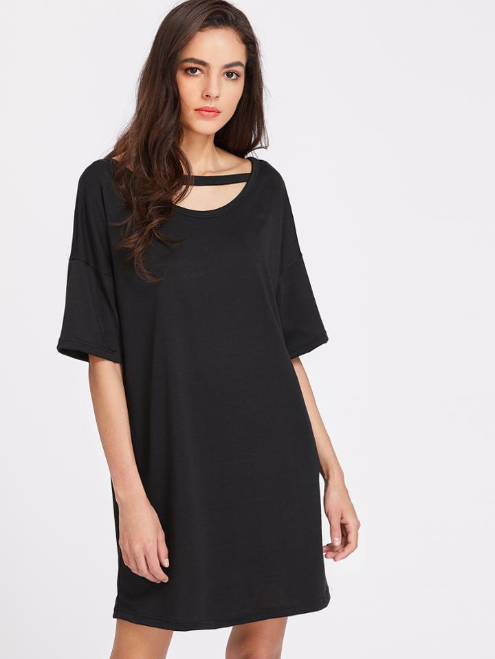 Romwe Cut Out Open Back Tee Dress