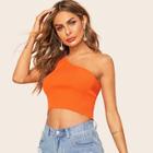 Romwe Crop One Shoulder Rib-knit Top