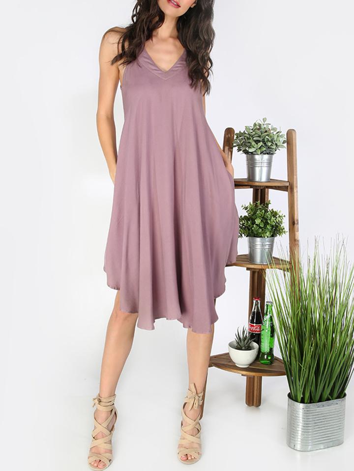 Romwe Light Purple Asymmetric Open Back Shift Dress