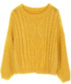 Romwe Split Cable Knit Yellow Sweater