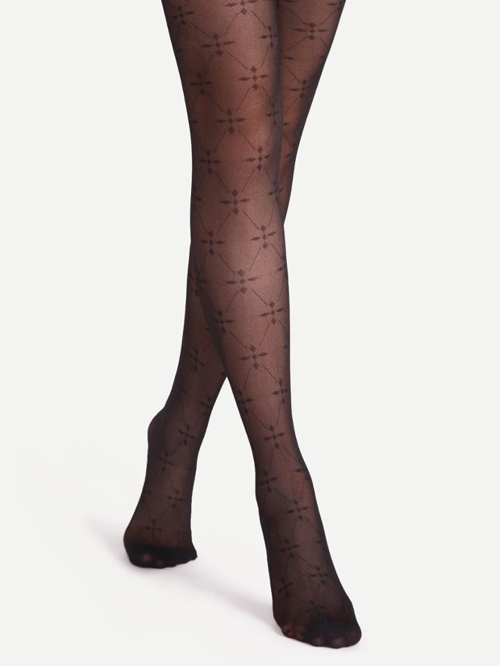 Romwe Black High Stretch Jacquard Sheer Pantyhose Stockings
