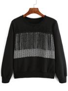 Romwe Crochet Fringe Black Sweatshirt