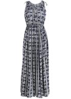 Romwe Sleeveless Vintage Print Pleated Dress