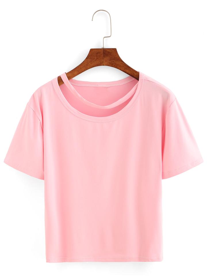 Romwe Strappy Neck Plain T-shirt