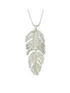 Romwe Silver Color Rhinestone Leaf Shape Long Necklace