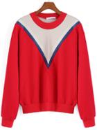 Romwe Round Neck Chevron Pattern Color-block Loose Sweatshirt