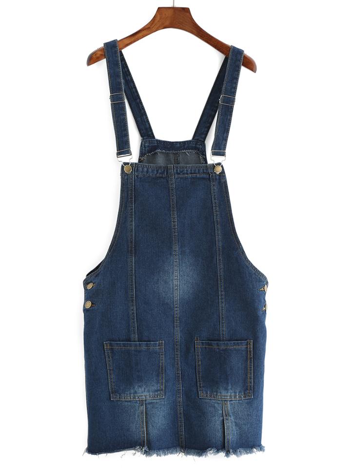 Romwe Frayed Bleached Denim Pinafore Dress