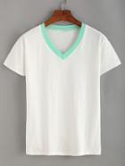Romwe Green Round V-neck T-shirt