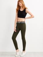 Romwe Olive Green Contrast Letter Print Waistband Leggings