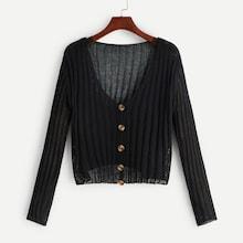 Romwe Button Through Ribbed Sweater