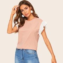 Romwe Eyelet Embroidery Ruffle Insert Blouse