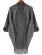 Romwe Bat Sleeve Fringe Grey Cocoon Coat