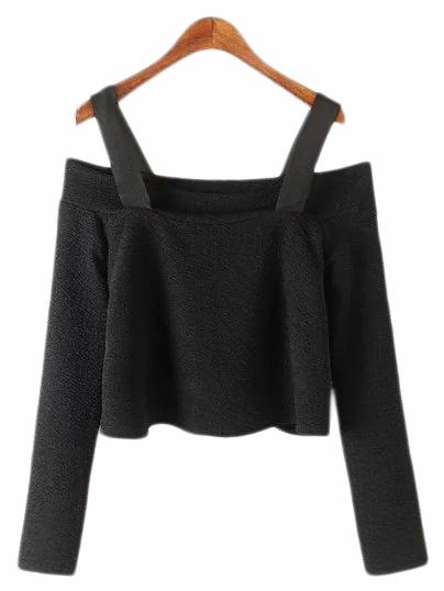 Romwe Black Long Sleeve Open Cold Blouse