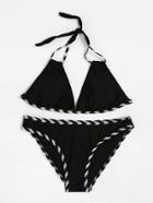 Romwe Striped Trim Halter Bikini Set