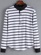 Romwe Contrast Collar Striped T-shirt