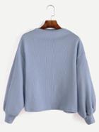 Romwe Blue Ribbed Lantern Sleeve Sweater