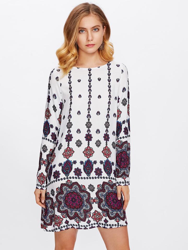 Romwe Ornate Print Tunic Dress