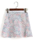 Romwe Peplum Hem Flower Print Pink Skirt