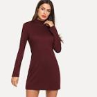 Romwe Stand Neck Solid Dress
