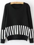 Romwe Long Sleeve Vertical Striped Black Sweater