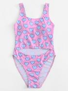 Romwe Heart Print Cut Out Swimsuit