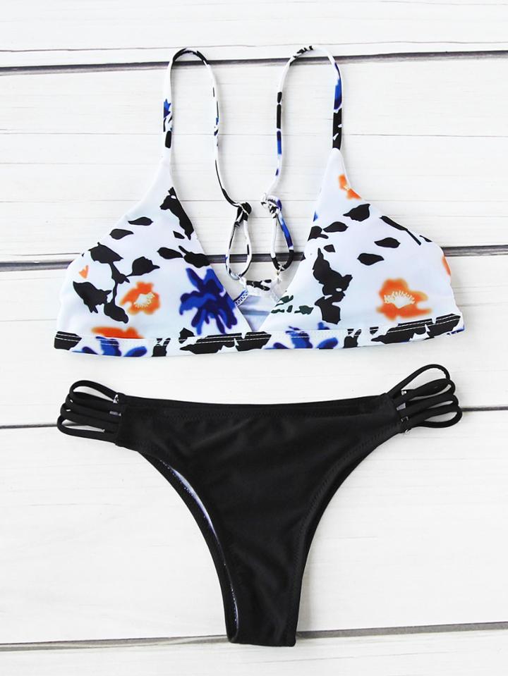 Romwe Printed Mix & Match Bikini Set
