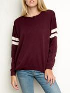 Romwe Round Neck Striped Loose Wine Red Sweater