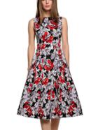 Romwe Multicolor Flower Print Fit And Flare Dress