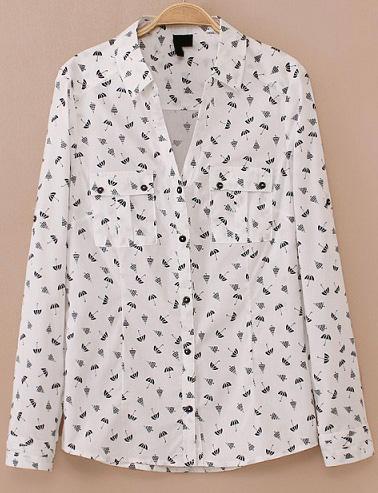 Romwe Umbrella Print Pockets Blouse