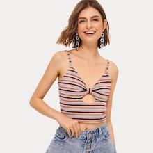 Romwe Striped Knot Front Cami Top