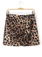 Romwe Leopard Full Zip Ruffle Detail Skirt