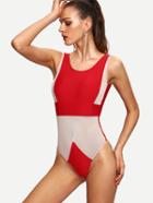 Romwe Mesh Insert Backless One-piece Swimwear