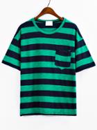 Romwe Striped Green T-shirt With Pocket