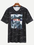 Romwe Black Funny Graphic Print T-shirt