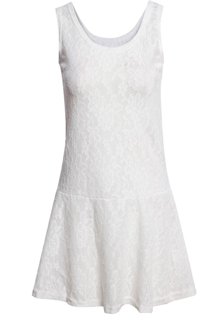 Romwe Sleeveless Embroidered Lace White Dress