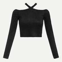Romwe Ribbed Crop Halter Tee