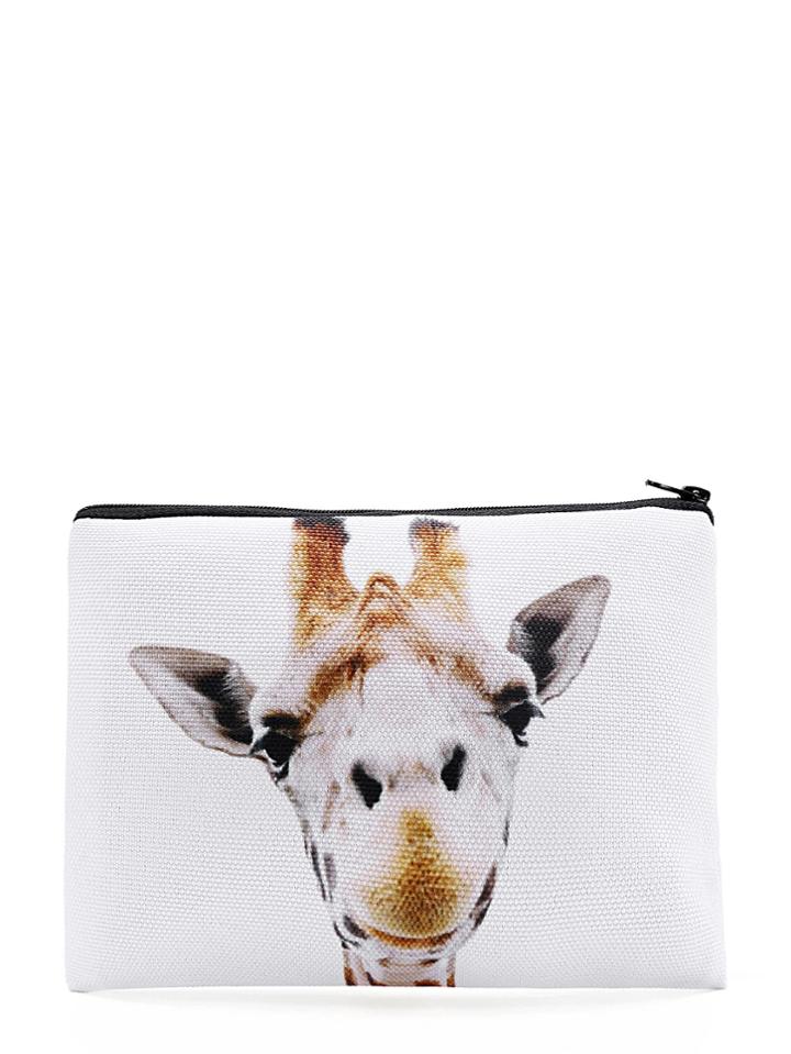 Romwe Giraffe Print Accessory Pouch