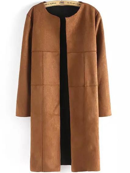Romwe Round Neck Long Sleeve Loose Khaki Coat